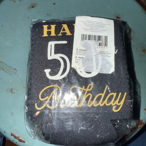 Happy 50th Birthday Drink Sleeve with Gold and White Text set of 12 - Picture 2 of 3